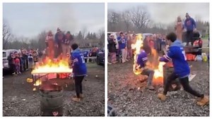 Bills Mafia Member Catches Himself On Fire Attempting To Jump Through Burning Table At Tailgate Party