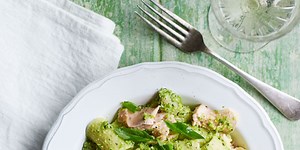 This salmon and pea pesto pasta is our go-to easy pasta recipe