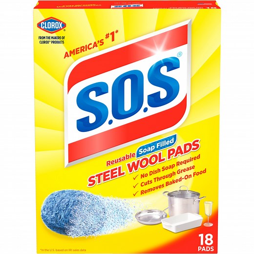 S.O.S Steel Wool Dish Scrubber Pads, 18 Pack
