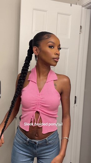 Slick back braided ponytail #slickbackponytail #braidedponytailstyle #naturalhairstyles #ponytailtutorial #blackgirlhairstyles #braidedpontytail