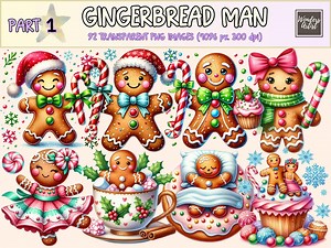 Gingerbread Man Clipart – 92 Festive PNG Graphics (digital Download) - Etsy