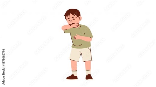 Animated Boy Coughing Into His Elbow As A Symptom Of Illness
