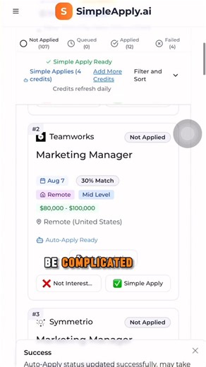 SimpleApply.ai on Instagram: "Stop wasting hours on job boards. With Simple Apply, one click is all it takes to send real applications straight from your phone! #SimpleApplyAl #ai #autoapply #jobs #jobseekers #jobsearch #workmemes #explore #fyp"