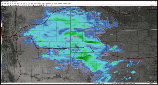 What did the radar look like during the recent winter weather event on April 19-20, 2024? Here's an animation of what the NWS Goodland radar observed (in ~30 minute intervals) — beginning at 6 pm MDT Friday April 19 and ending at 3 pm MDT Saturday April 20. #kswx #cowx #newx | US National Weather Service Goodland Kansas
