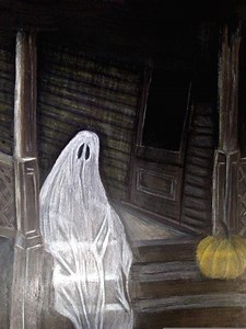 Sad Ghost Art Print | Colored Pencil Drawing, Halloween Decor (Digital Download)