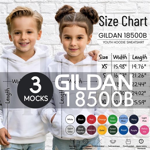 Gildan 18500B Size Chart Model Mockup, Gildan Youth Hoodie Size Guide, Gildan Size Chart, G18500B Size Guide, Boy and Girl Gildan Size Chart - Etsy