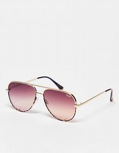 Quay High Key mini aviator sunglasses in gold and peach | ASOS
