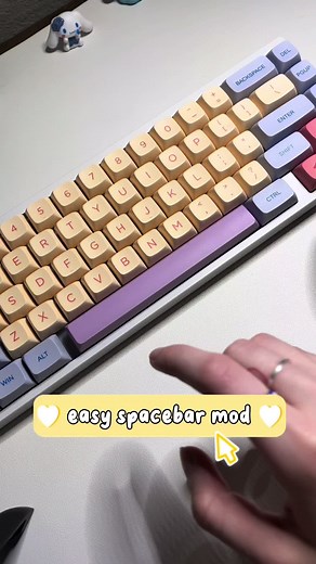 super quick & easy mod to make your spacebar sound better! this spacebar was sounding pretty hollow and the tape did the trick! it’s pretty silent now when typing, which is a lot better than it was sounding before #keyboardasmr #thockykeyboard #thockykeys #thockykeebs #spacebarmod #pcbtape #mechanicalkeyboard #customkeyboard
