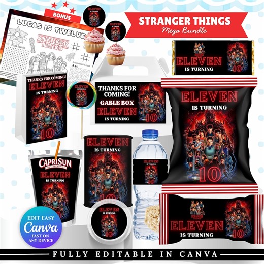Stranger Things Party Bundle | Stranger Party Favor | Editable Stranger Things Bday | Instant Birthday Kit | Stranger Party Decor BONUS - Etsy
