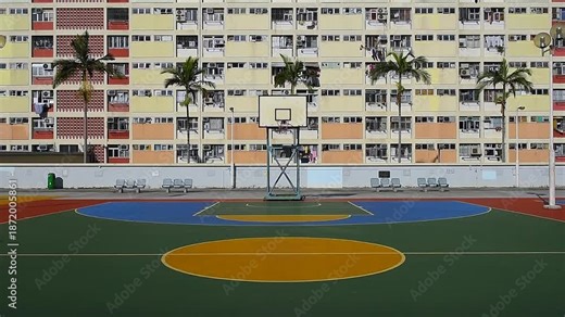 Located in the Wong Tai Sin District of Kowloon, Choi Hung Estate is home to Hong Kong’s iconic rooftop basketball court, famous for its vibrant rainbow-coloured facade.