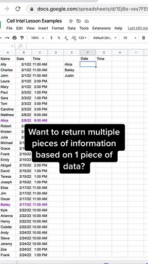 Use #vlookup with #arrayformula to return multiple values based on 1 piece of #data #spreadsheet #googlesheets #spreadsheettricks #googlesheetstips #googlesheettutorials #vlookuptricks #functions