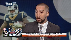 181K views · 86 reactions | "Carson Wentz was your MVP, Wentz gets hurt, so Brady just gets it by default despite not playing well in December?" Nick Wright makes an MVP case for Todd Gurley over Tom Brady | First Things First on FS1 | Facebook