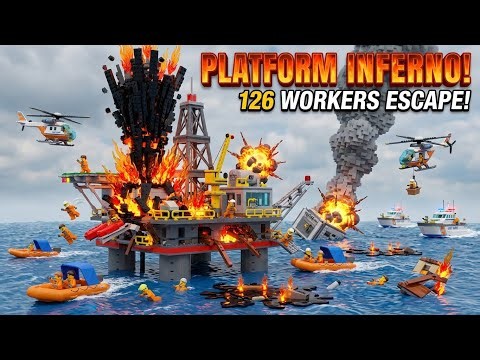 LEGO Oil Platform BLOWOUT! 🛢️🔥 Inferno at Sea - 126 Workers Jump! 😱