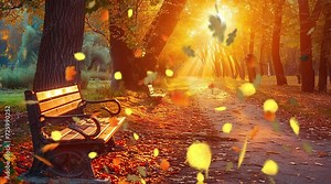 Imagine a picturesque autumn scene with colorful leaves falling from trees around Seamless looping 4k time-lapse virtual video animation background. Generated AI