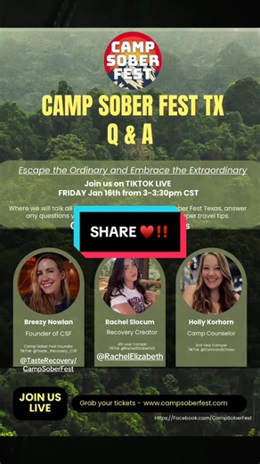 RECOVERY ❤️‍🩹 @Taste Recovery/Camp Sober Fest Adult Spring Break?! Say less & join us LIVE this Friday at 2pm EST or 1pm CST ✨👯‍♀️ #live #recovery #camp #texas #sober @Rachel Elizabeth