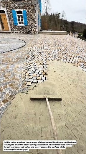 Cobblestone Courtyard Cleaning and Finishing Process | Outdoor Stone Pavement Construction.