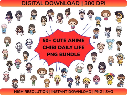 Kawaii Anime Chibi SVG Bundle – 50+ Daily Life Characters PNG | Cricut Stickers Digital Download - Etsy Australia