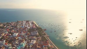 Aerial view of the Stone Town, old part of Zanzibar City, main city of Zanzibar, Tanzania from above, Africa, Indian Ocean, 4k UHD