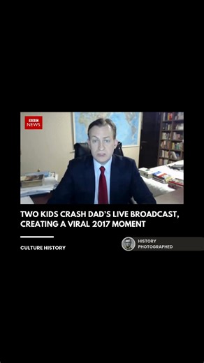 In 2017, Professor Robert Kelly's live BBC News interview became an instant classic when his children crashed the shot. As he discussed South Korean politics, his daughter danced in, followed by his baby in a walker. The chaotic scene peaked when his wife, Jung-a Kim, made a frantic slide into the room to retrieve them. Video by: BBC News | History In Pictures