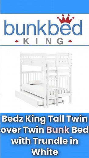 Bedz King Tall Twin over Twin Bunk Beds with Ladder, White - #bunkbeds