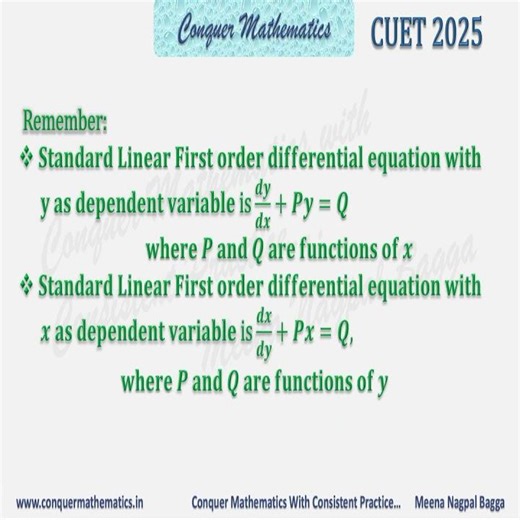 Class 12 Mathematics - DIFFERENTIAL EQUATIONS - MCQs - PYQs - CUET 2025 - CBSE - XII-DE-7 #math