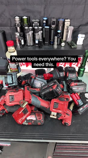 If your drills and batteries are always scattered across your bench, this setup cleans it up fast. This wall-mounted charging station holds up to 6 power tools and 6 batteries and keeps everything organized in one spot while your batteries charge. It’s made from CNC precision cut steel with a durable red powder coat finish and mounts right to the wall to free up your workspace. I run Milwaukee, but they also make these for other tool brands too, so you can match it to whatever tools you use. Sim