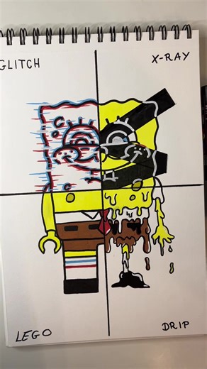 Dibujo de Spongebob en 4 estilos diferentes✨