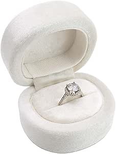 Wedding Ring Bearer Box - Premium Velvet Handmade Couple Double Shape D Rings Holder Vintage for Ceremony Proposal Engagement Proposal Christmas Gift Case (Ivory)