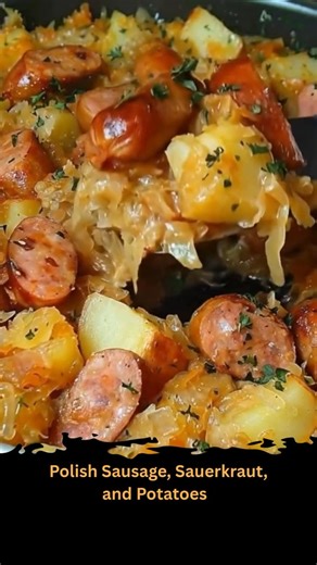 Amber Recipes on Instagram: "Polish Sausage, Sauerkraut, and Potatoes 😋🌭🥔 Enjoy a comforting and hearty meal with this traditional Polish dish featuring savory sausage, tangy sauerkraut, and tender potatoes. Perfect for a cozy dinner! 📋 Ingredients: 🥫 2 (14-ounce) cans sauerkraut, undrained (or 1 (2-pound) bag) 🥔 5 or 6 potatoes, peeled and cut into large chunks 💧 1 cup water 🌭 1 pound Polish sausage, cut into chunks (or use smoked sausage) 🌿 1 teaspoon caraway seeds 🍃 1 bay leaf 📝 In