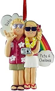 Personalized Hang Loose Vacation Couple - Both Blonde - Christmas Ornaments - Travel - Hawaii - Hawaiian - Maui - Oahu - Kauai - Lanai