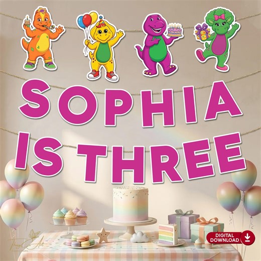 Personalized Barney Birthday Banner, Custom Name Party Decor Digital Download - Etsy