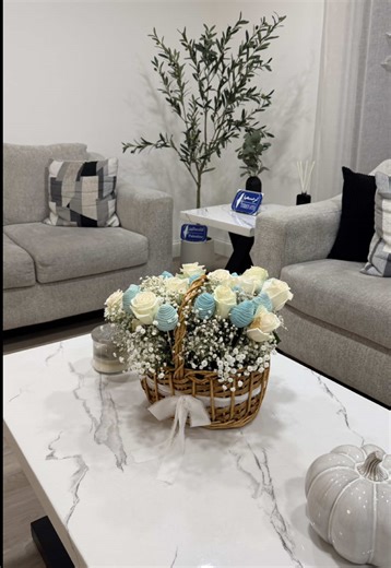Adorable Blue Flower Arrangement for Baby Boy Welcome