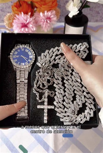 Set de reloj y joyeria para hombre decorado con diamantes de imitation #buenfinentiktokshop #blackfridayentiktokshop #reloj #diamantes #tiktokshopmx