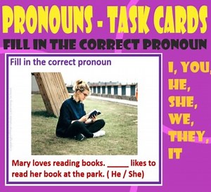 Pronouns - Fill in the correct pronouns - Task cards with real images