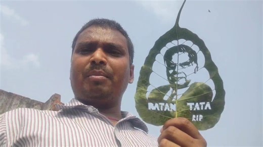 Artist makes leaf sculpture honouring Indian billionaire Ratan Tata