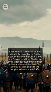 Boudicca’s rebellion in 60/61 AD was a direct response to extreme Roman cruelty, including her public flogging and the assault of her daughters. Uniting the Iceni and neighboring tribes, she led a devastating campaign, sacking Camulodunum (Colchester), Londinium (London), and Verulamium (St. Albans), resulting in an estimated 70,000–80,000 deaths. However, her massive but less-disciplined force was ultimately crushed at the Battle of Watling Street by the tactical superiority of the Roman legion