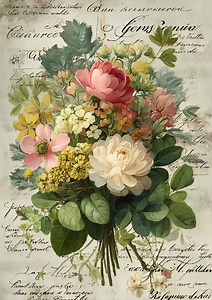 Vintage Floral Rice Paper for Decoupage: Botanical Script, A4 Collage Art - Etsy