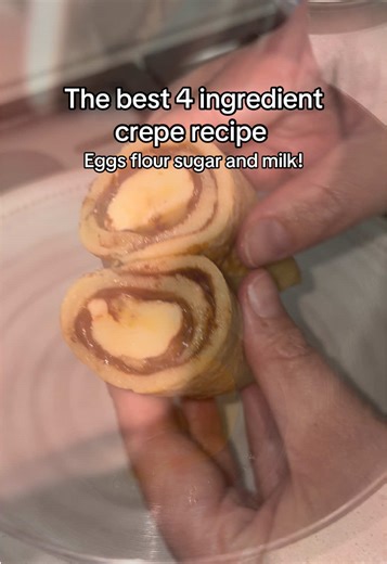 Easy and cheap 4 ingredient crepe recipe ✨ for the softest fluffiest crepes! 2 medium eggs Half a cup of sugar 3/4 cup plain flour 1 cup milk #fyp #cheapeats #desserts #niche #trending Makes 6 medium crepes