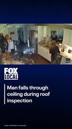 Home security footage captured the moment an insurance adjuster fell through the ceiling and into the kitchen below, surprising the homeowners. Click the link in our bio for more. #viral #southcarolina #fox10phoenix