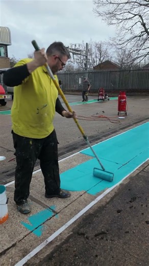Car Park Line Marking: Blue Pedestrian Walkway Installation