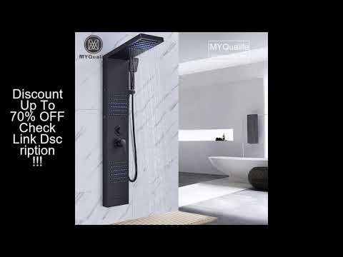 Matte Black LED Shower Panel Waterfall Rain Shower Faucet Set SPA Massage Jet Bath Shower Column Dou