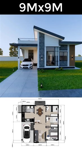 House Design Simple House 9m x 9m with roof deck 3 Bedrooms #interiør #interiordesign #architecturelovers #architectural #architect #architecture #housedecor #housedesign | Just 4you