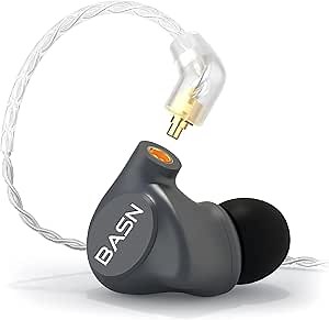 BASN Metalen in-Ear Monitors Headphones,Musicians Noise Isolating 4 Drivers IEMs with Deep Bass, Two Detachable MMCX Cables with Case for Singers,Drummers,Bassists(Gray)