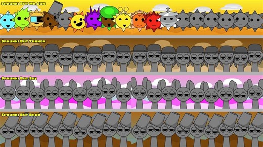 在Sprunki Swap中将所有角色混合在一起，但所有Sun先生vs Tunner vs Pinki vs Brud！
