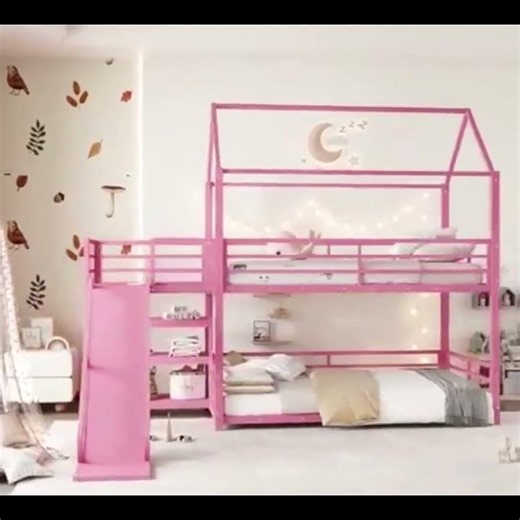 Bellemave®Bunk Bed with Slide,House Floor Bunk Bed with Storage Stairs,Full Length Guardrail#shorts