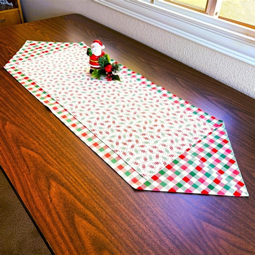 Christmas Table Runner: Peppermint Candy Gingham Check Red Green White Reversible 14x42 - Etsy