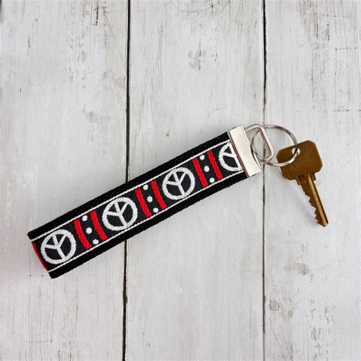Peace Pattern Wrist Keychain, Hands-free Key Holder Strap, Fabric Key Fob - Etsy