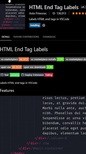HTML End Tag Labels #vscodeextension #extensions #vscode #html #IT#EZ_Extensions #css3