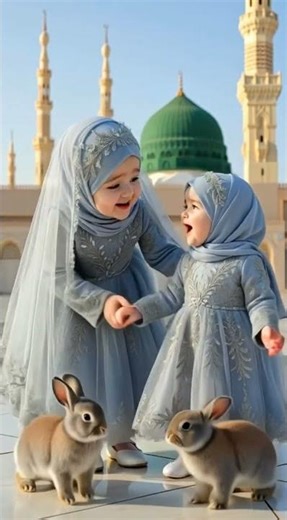 Twin Sisters with Cute Rabbits 🐰 | Beautiful Islamic Nasheed #Shorts