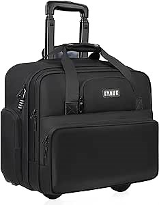 Rolling Laptop Bag Men Women with Wheels, Anti Theft Rolling Briefcase for 17.3 inch Laptop, Water Resistant Overnight Computer Bag Laptop Briefcase for Travel/Work/Business, Black
